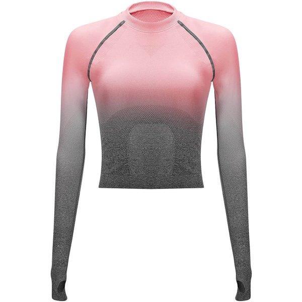 Peach Pink/Charcoal Women Comfortable Long Sleeve Top Lightweight