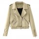 Beige Female Casual Leather Coats Basic