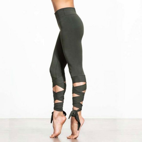 Bandage Cross Leggings - Army Green