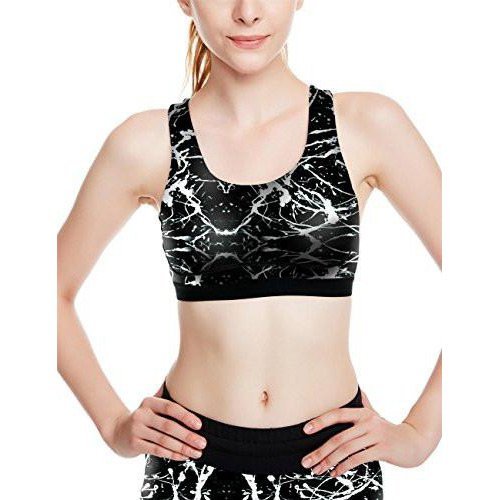 Women's Workout Yoga Clothes Activewear Printed Racerback Sports Bras - Blcak/Gray