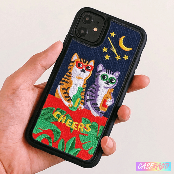 New！Caserano Embroidery Cute Cat Soft Protective For IPhone