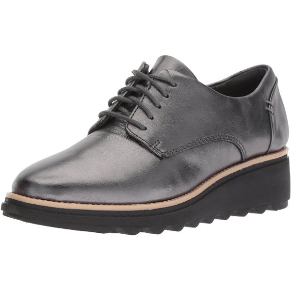 Gunmetal Metallic Leather Female Oxford Shoes Fashion Comfortable